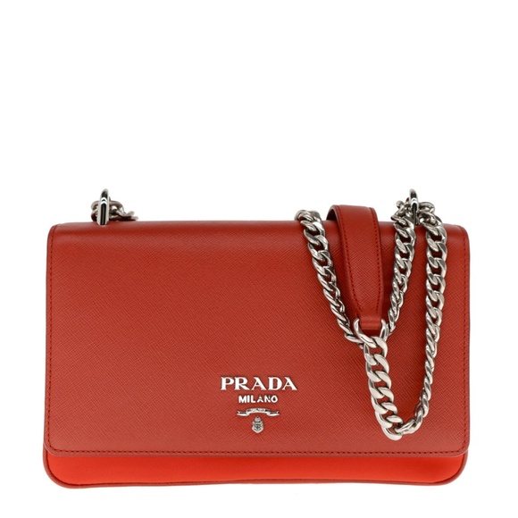Prada Chain Crossbody Shoulder Bag Red Saffiano Nylon New - Picture 1 of 7